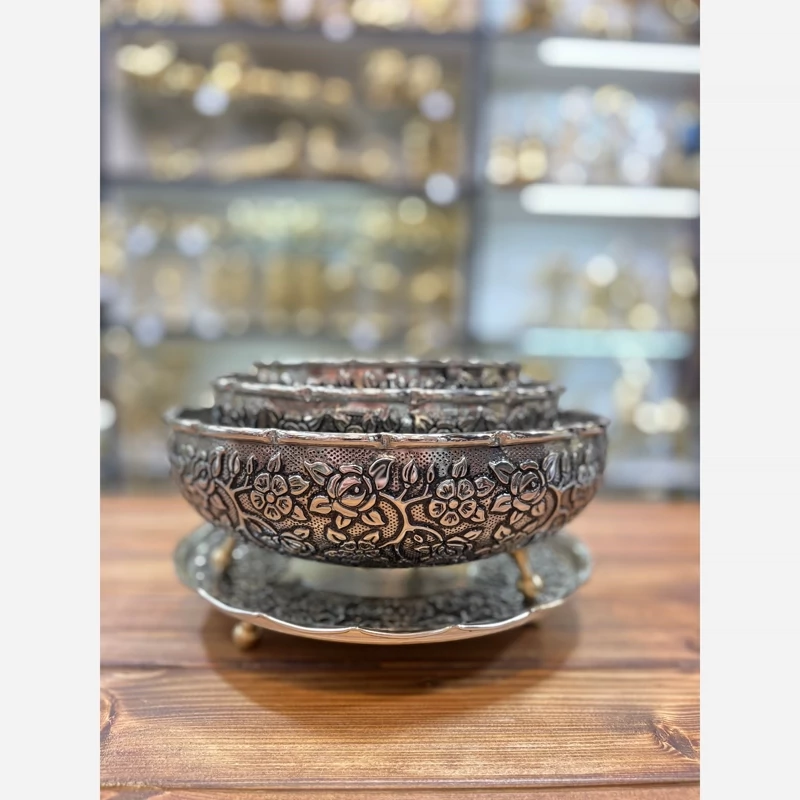 سرویس پذیرایی مسی سه پایه طرح گلبرگ