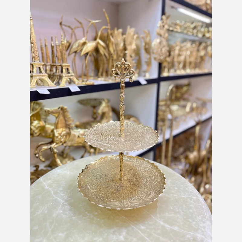 شیرینی خوری دوطبقه برنزی هندی