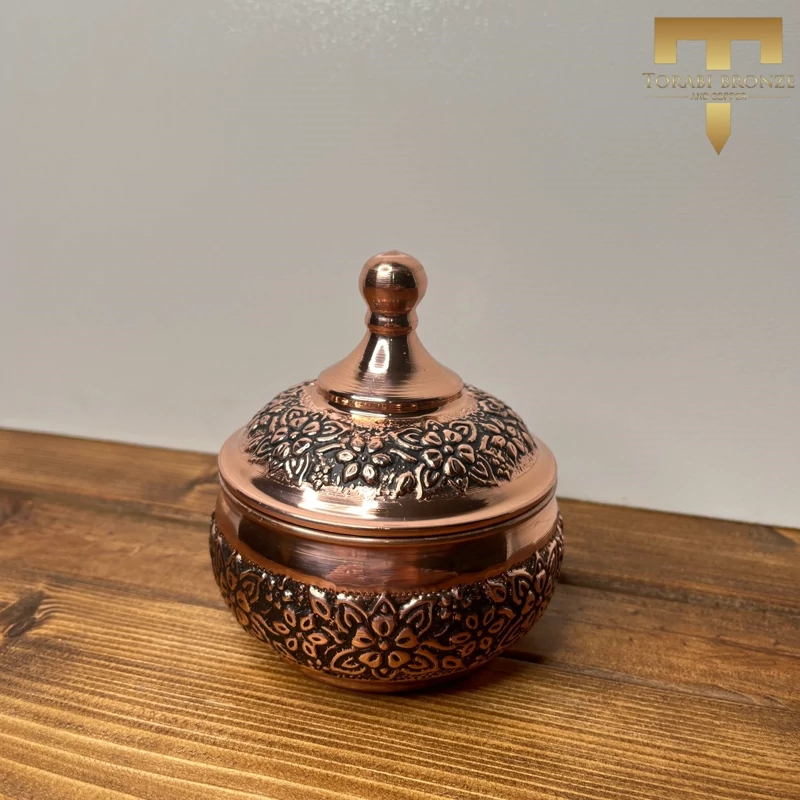 قندان مسی قلم کاری شده بدون پایه